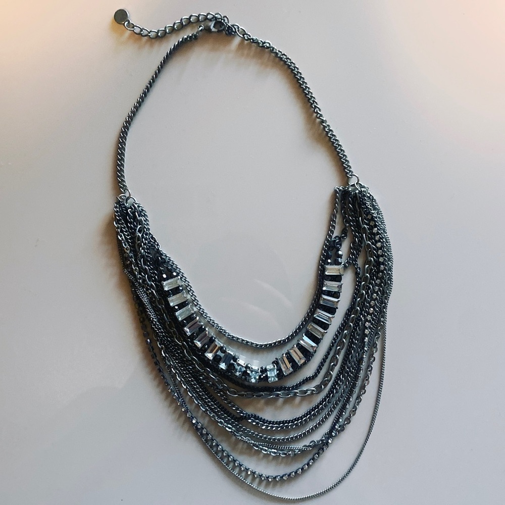 Layered silver statement necklace